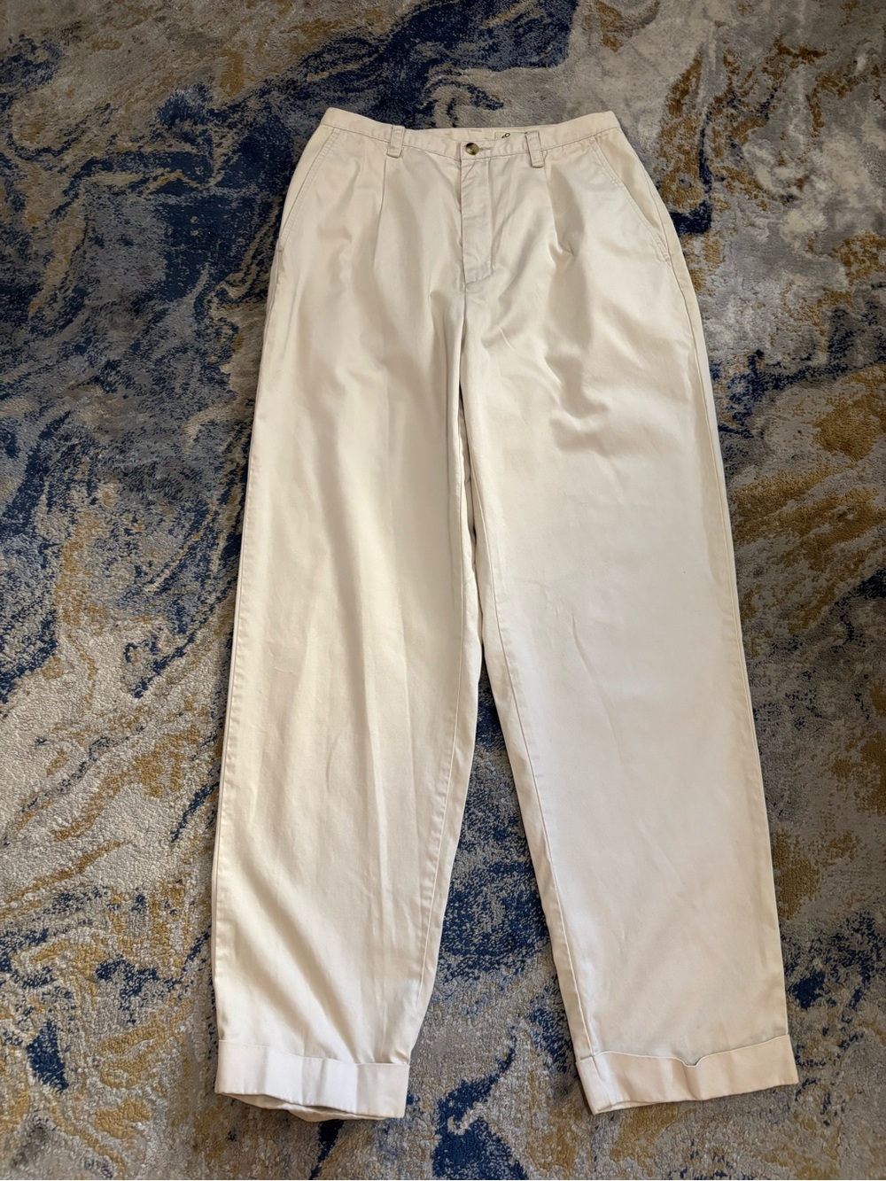 Men's Cream Pleated Chino Pants